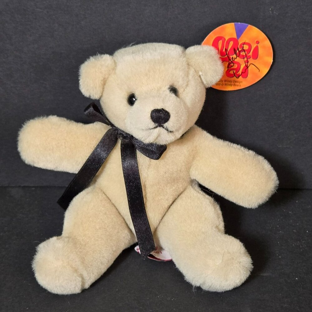 Vtg 1999 Signed Sally Winey Bears Signed Mai Tai Teddy Bear Beige Black Ribbon - Picture 1 of 8